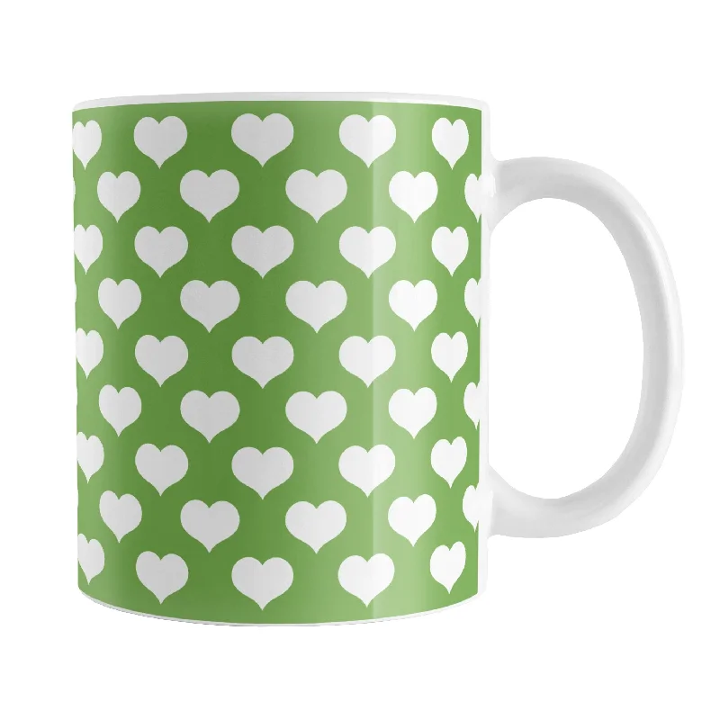 funny mugs for office -White Hearts Pattern Green Mug