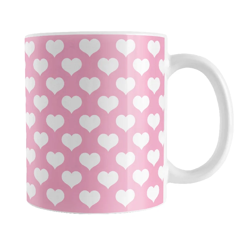 retro coffee mug -White Hearts Pattern Pink Mug