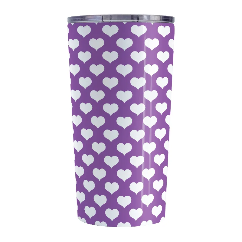 Christmas coffee mug -White Hearts Pattern Purple Tumbler Cup