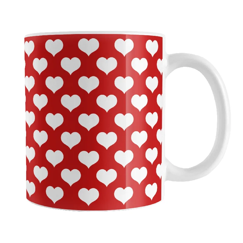 pink coffee mug -White Hearts Pattern Red Mug