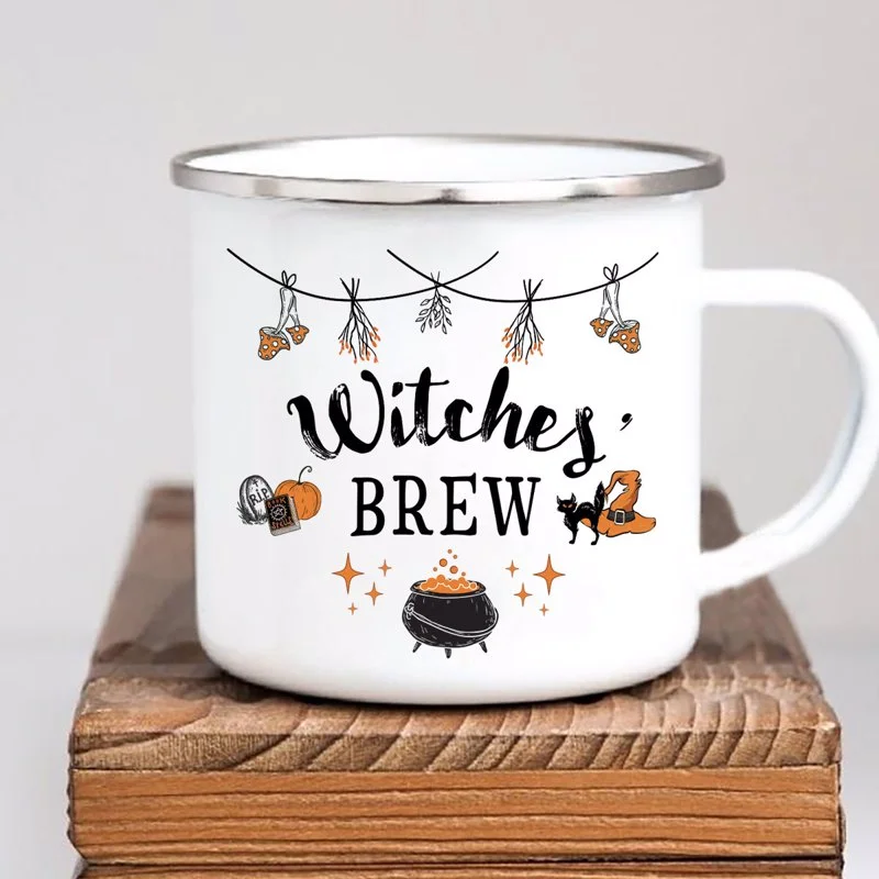 microwave safe coffee mug -Witches Brew Fall Season Halloween Gift for Her, Gift For Mom Bestie Sister Grandma Co-worker Enamel Campfire Mug