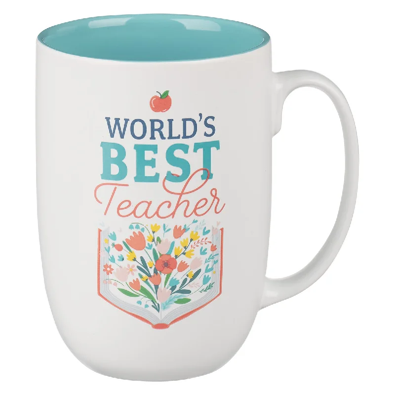 artist designed coffee mug -World's Best Teacher White And Teal Ceramic Mug - Ecclesiastes 2:26