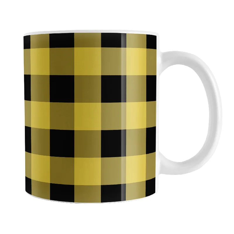 plain ceramic coffee mug -Yellow and Black Buffalo Plaid Mug