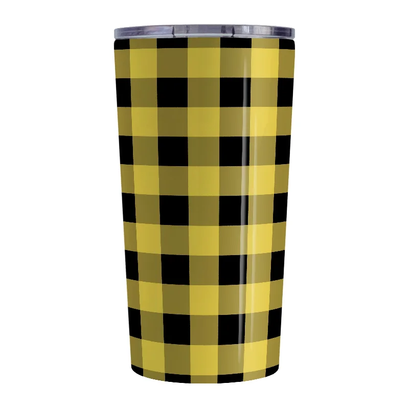 transparent coffee mug -Yellow and Black Buffalo Plaid Tumbler Cup