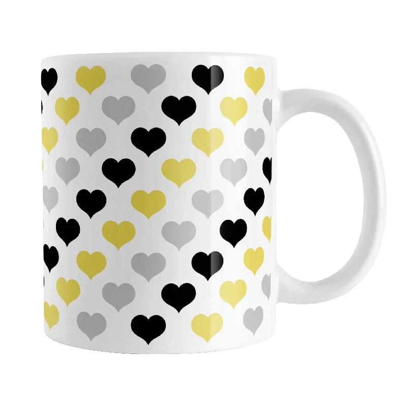 hot coffee mug -Yellow Black Gray Hearts Pattern Mug