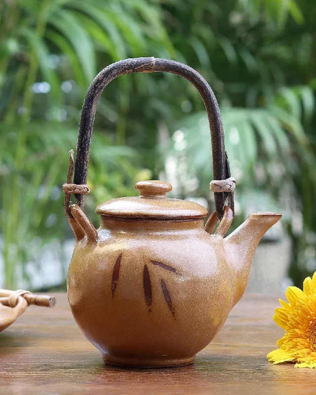 premium coffee mug -Yellow Ceramic Teapot With Cane Handle | 750 ML