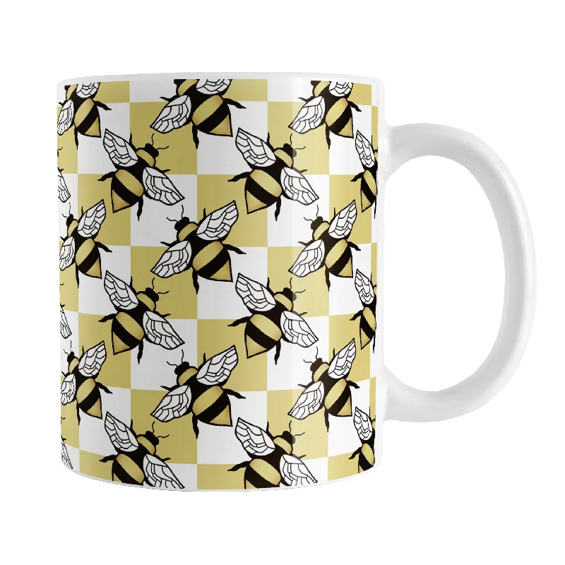 coffee mug for teachers -Yellow Checkered Bee Mug