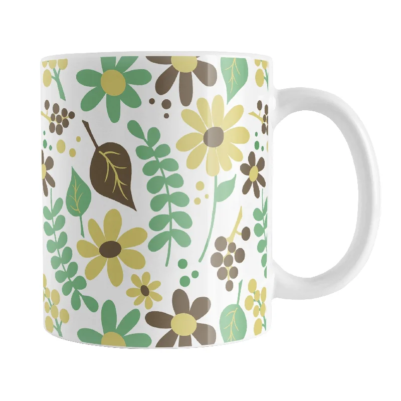 eco mug for coffee -Yellow Green Brown Floral Pattern Mug