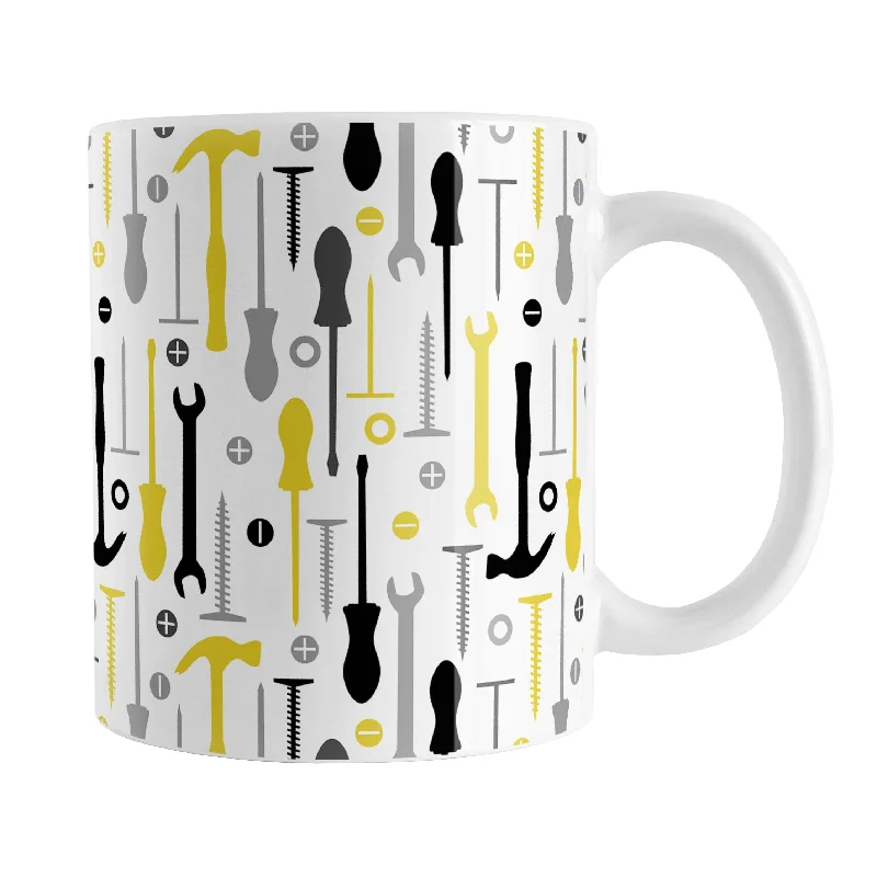 travel mug with straw -Yellow Tools Pattern Mug