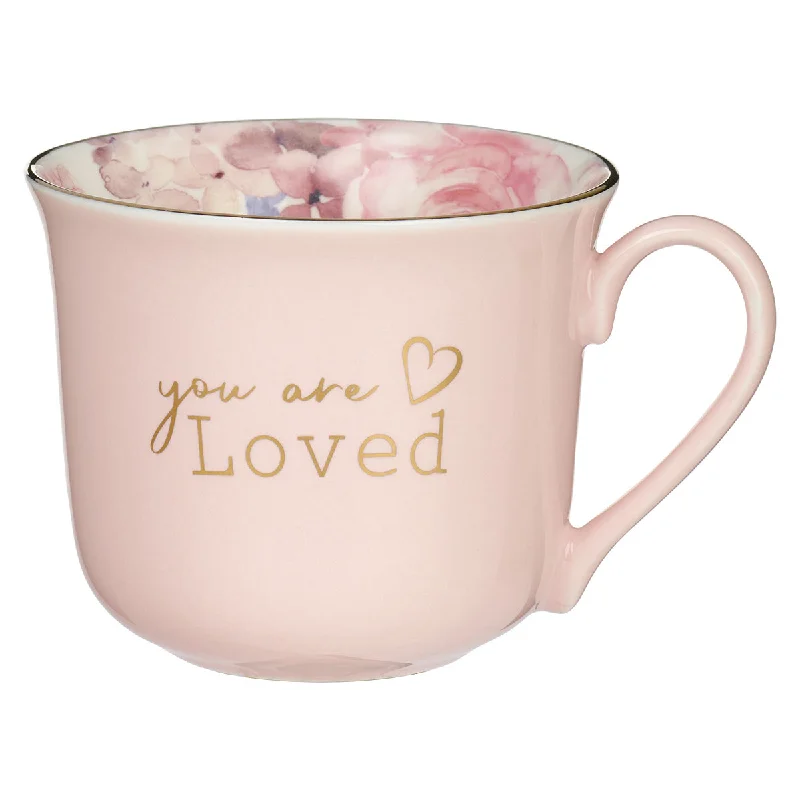 small glass mug -You Are Loved Pink With Flower Interior Ceramic Mug