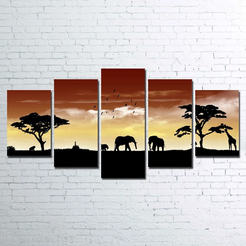 vintage tropical beach paintings-African Sunset Canvas Set