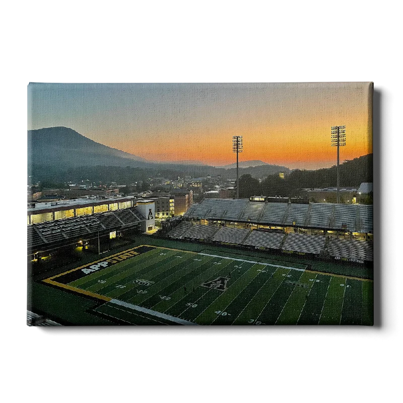 geometric modern beach paintings-Appalachian State Mountaineers - Kidd Brewer Stadium Sunrise