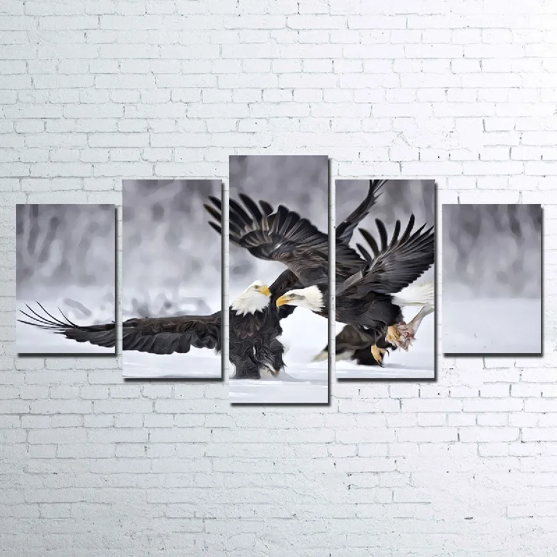 geometric retro flower wall paintings-Bald Eagles Canvas Set