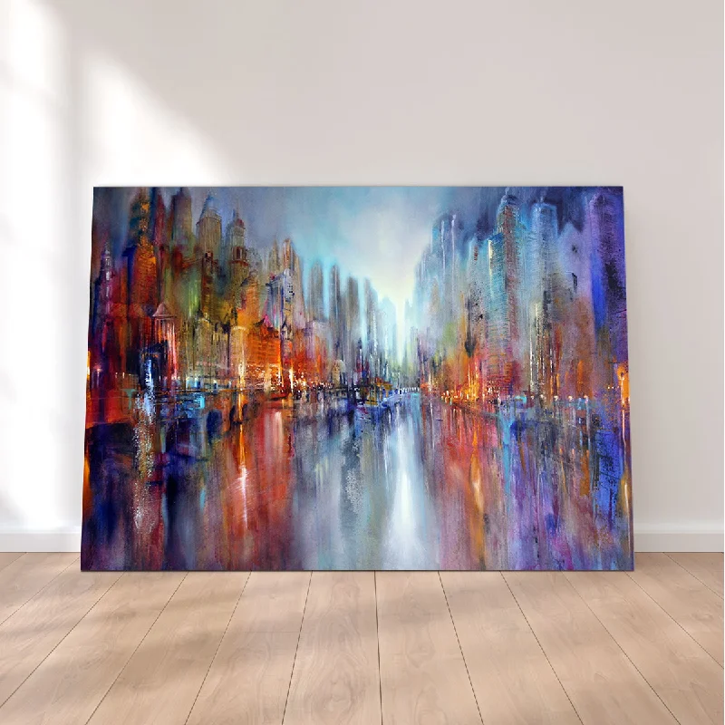 unique vintage landscape wall paintings-City by the River