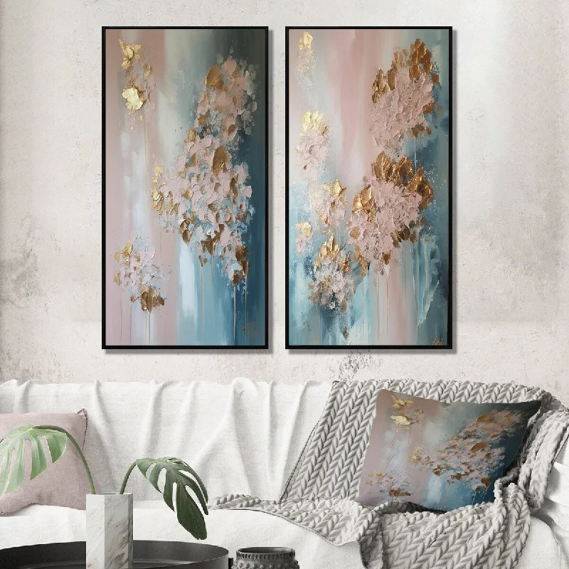 vibrant retro landscape wall paintings-Designart "Abstract Hydrangea Flower In Blossoming Retro III" Hydrangea Wall Art Décor Canvas Set For Living Room Decor