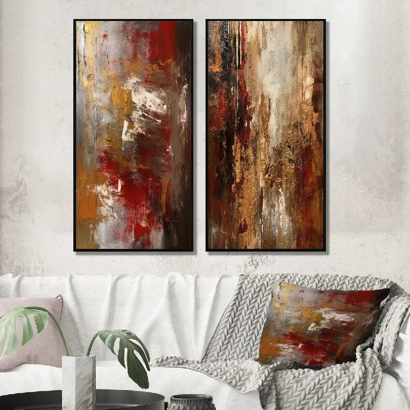 vintage coastal cityscape paintings-Designart "Ancient Italian Revelations In Gold And Red I" Abstract Painting Framed Gallery Wall Set For Home Decor