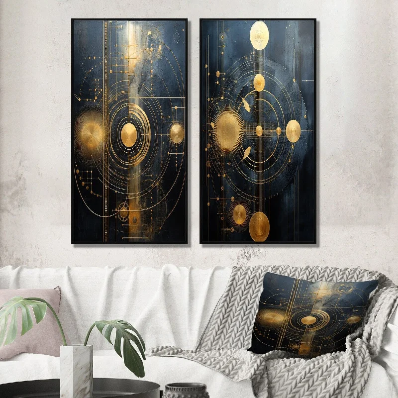 large artistic tropical landscape paintings-Designart "Ancient Wisdom Of Atlantis Retro Geometry Gold I" Modern Geometric Framed For Living Room Decor