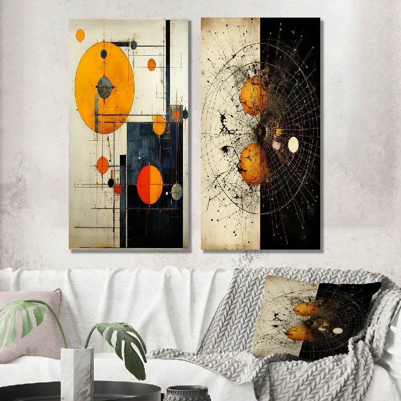 vibrant retro cityscape paintings-Designart "Blissful Voyage Minimal Mid-Century Retro Art I" Minimalism Set of 2 - Transitional Wall Art For Bedroom