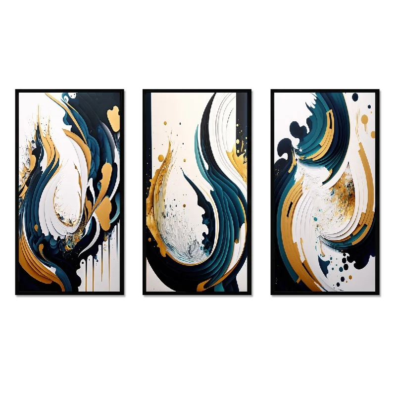 abstract botanical floral wall paintings-Designart "Blue And Gold Modern Art Abstract Painting V" Abstract Frame Gallery Wall Set Of 3 For Home Decor