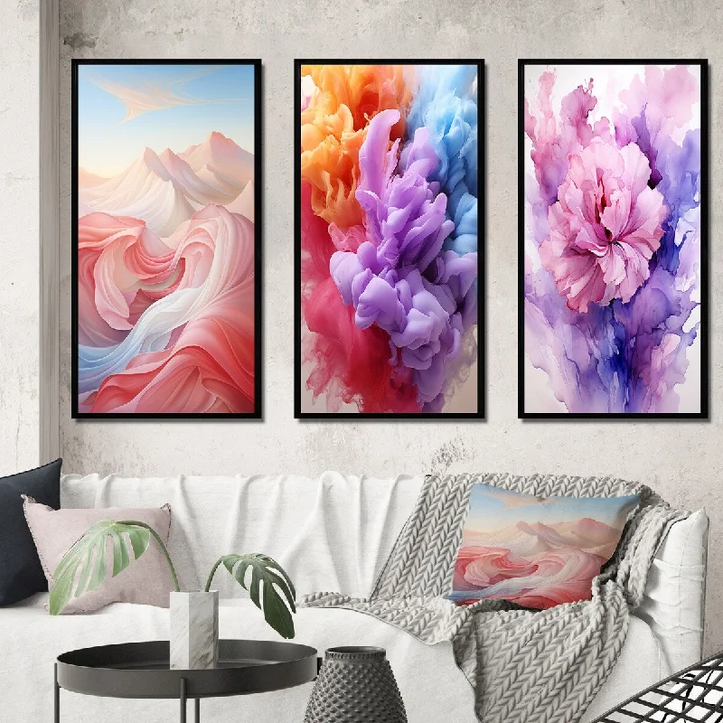 artistic abstract coastal paintings-Designart "Blue And Light Pink Abstract Playfulness I" Abstract Shapes Frame Gallery Wall Set Of 3 For Home Decor