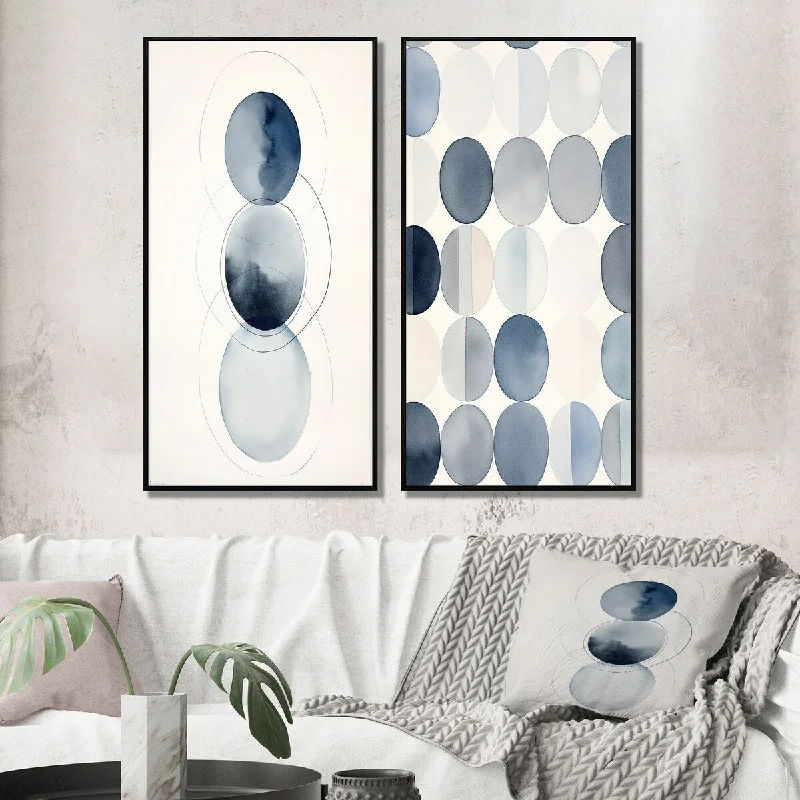 luxury tropical canvas wall paintings-Designart "Essential Circles Retro Blue Watercolor" Modern Geometric Wall Art Décor Modern Gallery Set For Office Decor