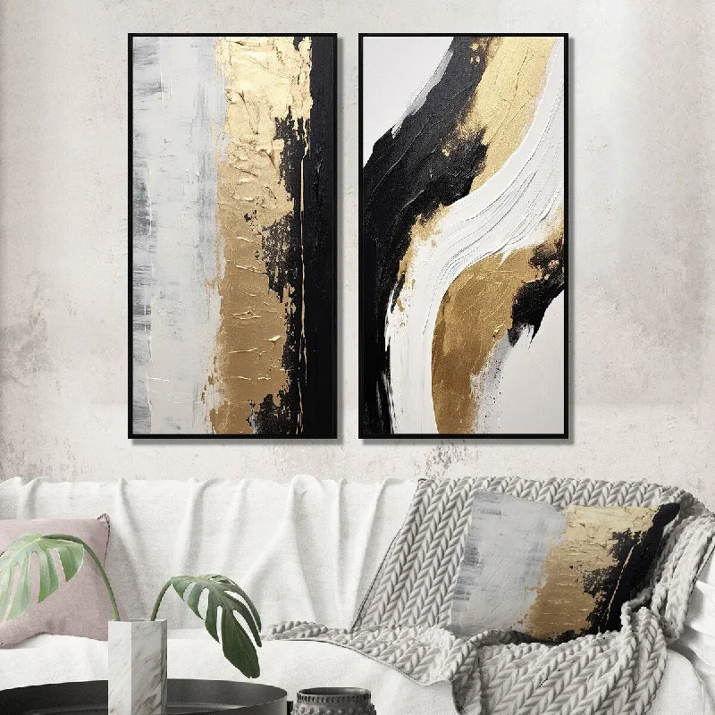 large tropical floral paintings-Designart "Essential Nature Of Alchemy Abstract Gold Black II" Abstract Painting Gallery Set Of 2 For Office Decor