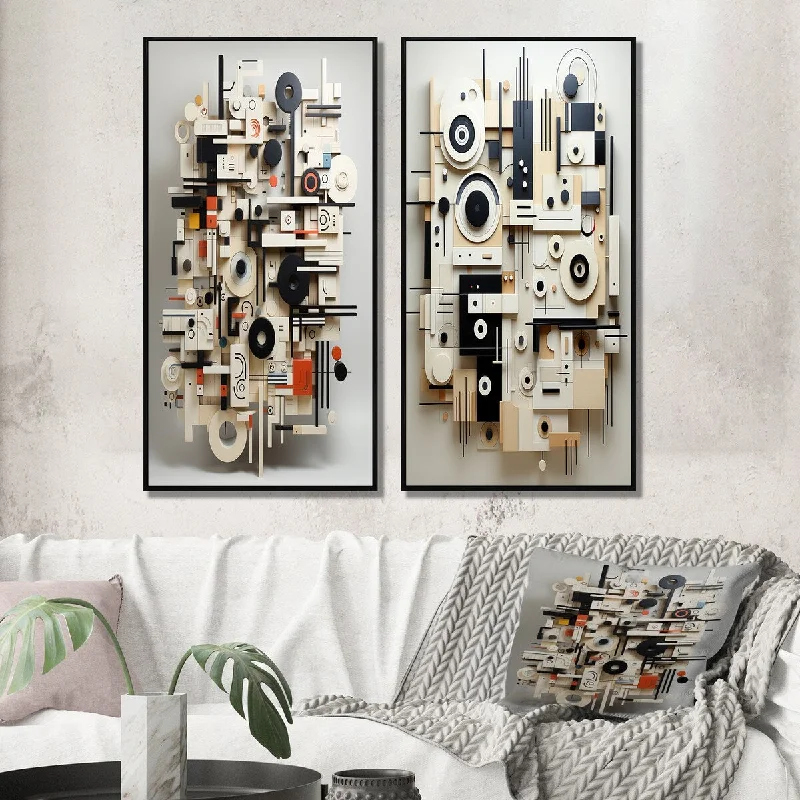 geometric vintage wall paintings-Designart "Garden Of Urban Groove Abstract Geometrics III" Modern Geometric Framed Wall Art Gallery Set For Office Decor