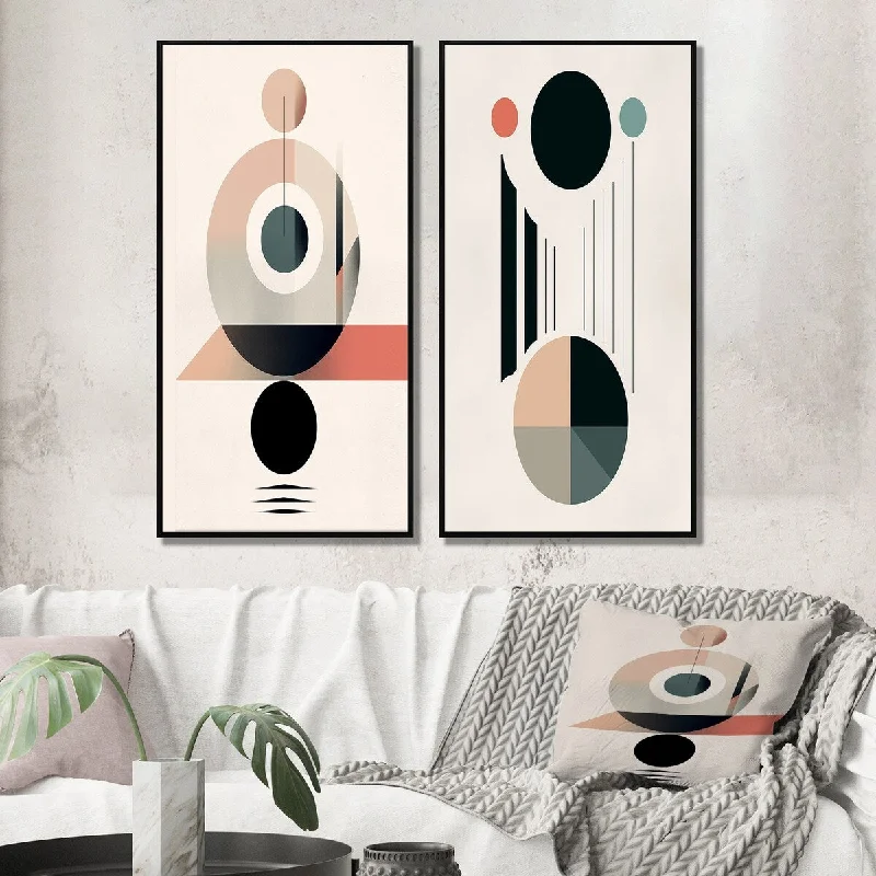 large abstract flower canvas wall paintings-Designart "Lovely Moon Rhythms Retro Geometric Minimalism I" Transitional Framed Gallery Set For Office Decor