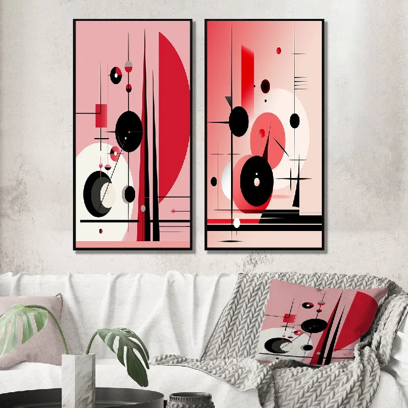 abstract geometric wall art paintings-Designart "Oracle Circular Geometrics In Black And Pink III" Modern Geometric Framed Wall Art For Living Room Decor