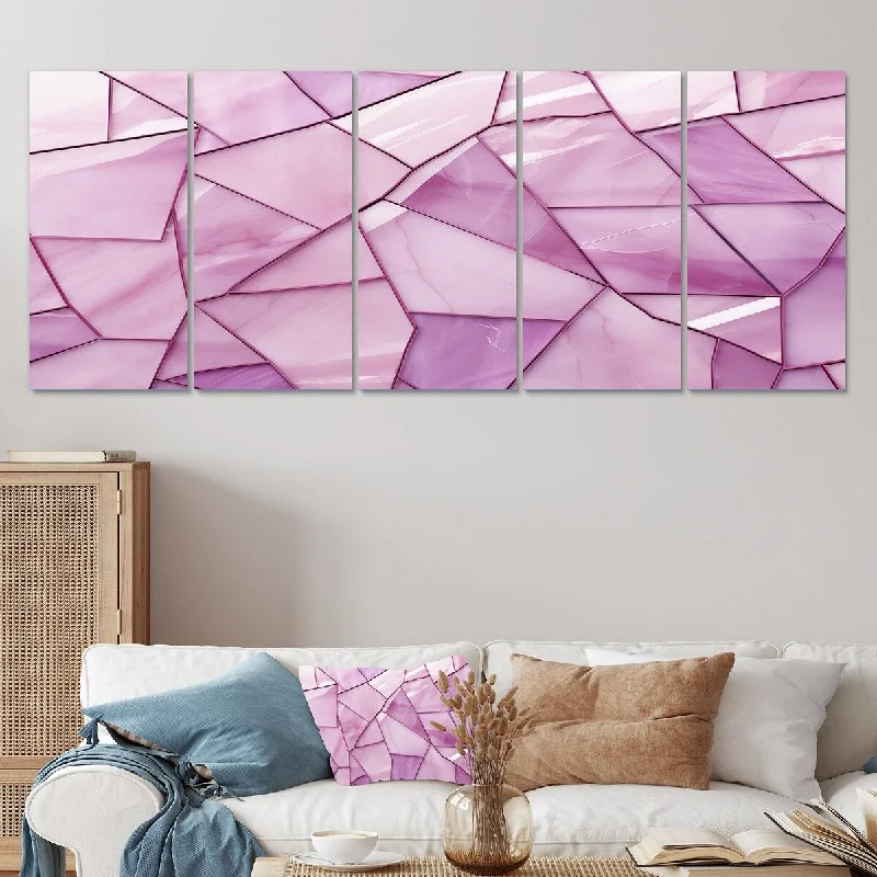 vintage modern abstract cityscape paintings-Designart "Pink Tranquil Surrender Collages" Abstract Collages Set Of 5 Modern Oversized Canvas Art Print For Home Decor