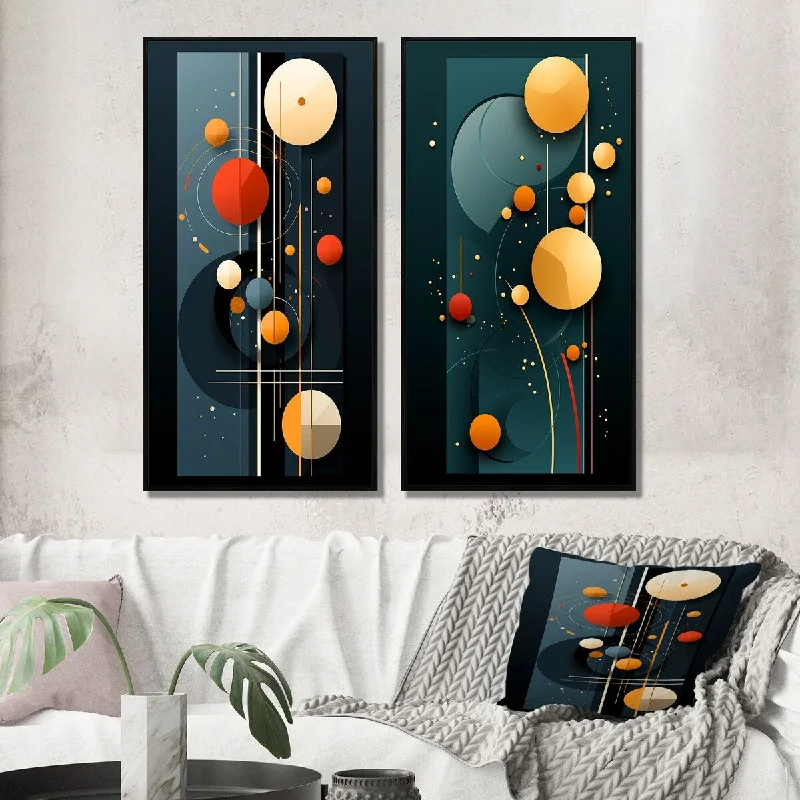 retro geometric beach wall art-Designart "Retro Circular Minimalism In Vintage I" Modern Geometric Framed Wall Art Set Of 2 - Modern Wall Art Set Of 2