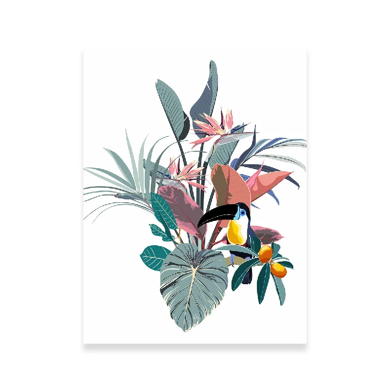 nature-inspired abstract paintings-Exotic Flowers & Toucan