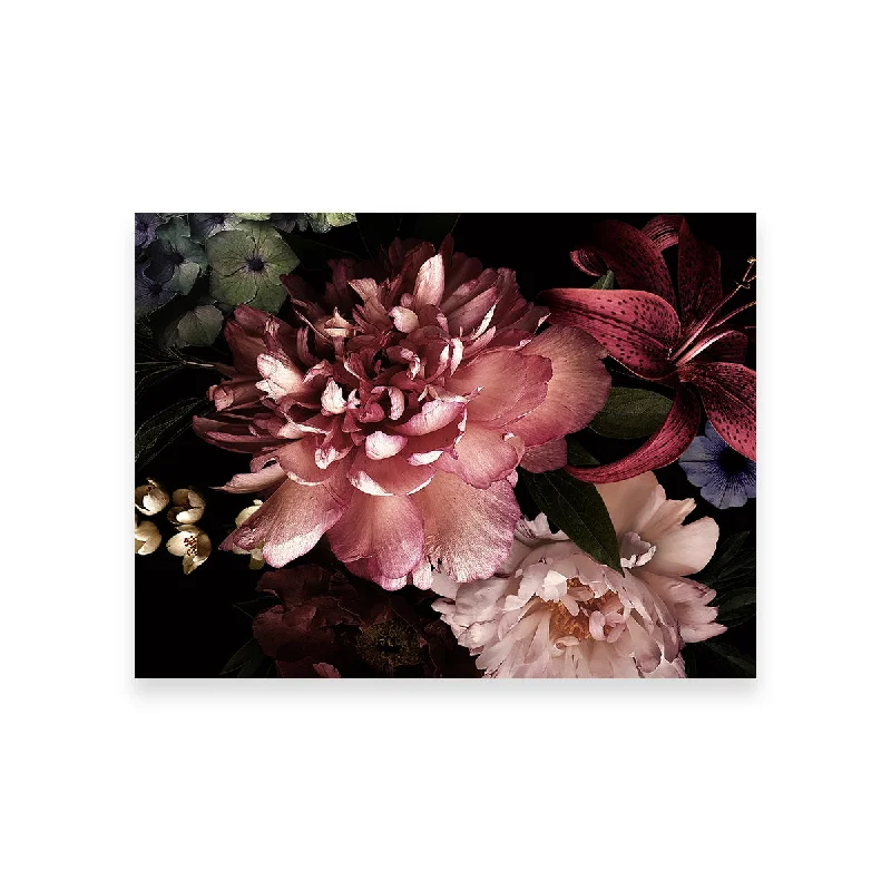 creative large nature wall paintings-Floral on Black