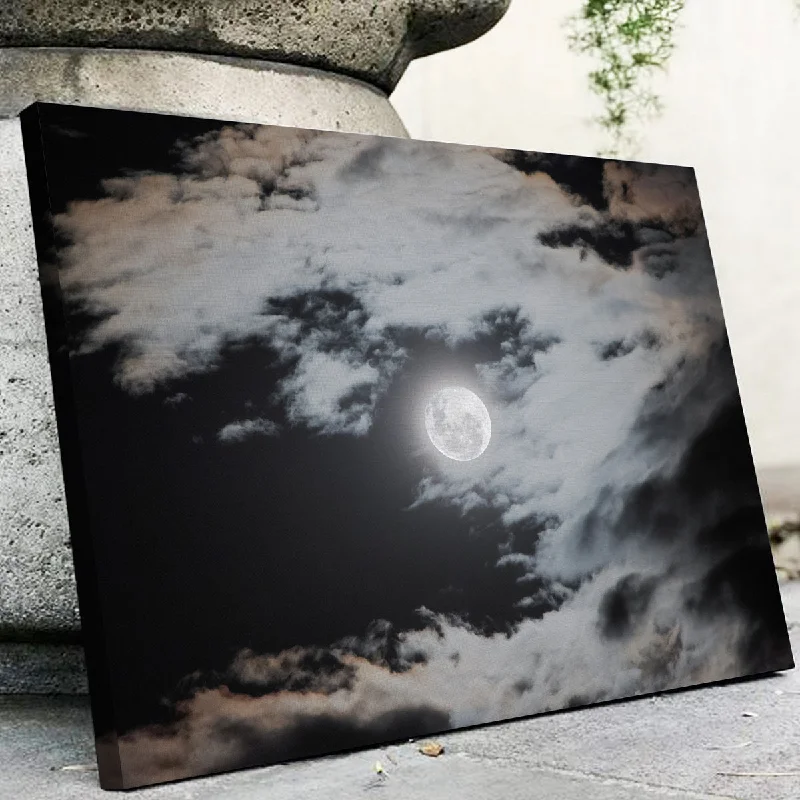 contemporary geometric canvas paintings-Full Moon Behind Clouds