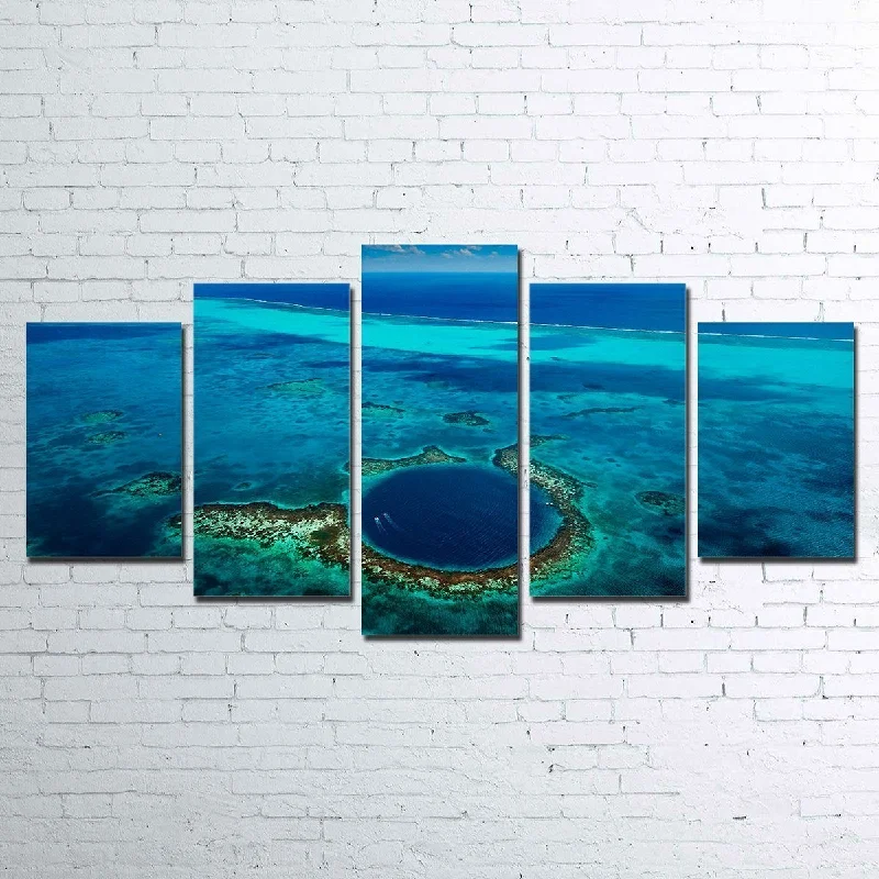 hand-painted retro landscape paintings-Great Blue Hole 5 Piece Canvas Set