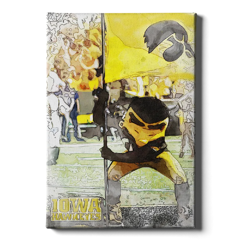 tropical sunset canvas wall paintings-Iowa Hawkeyes - Iowa Hawkeyes Herky on the 50 Watercolor