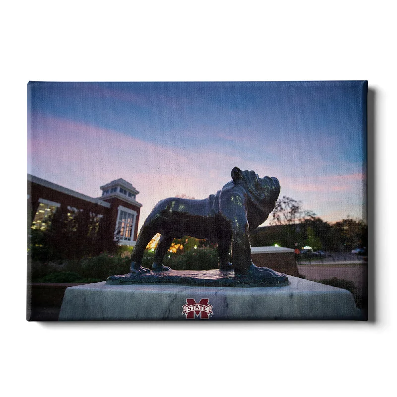 vibrant abstract cityscape paintings-Mississippi State Bulldogs - Bully Statue Colvard Union Sunset