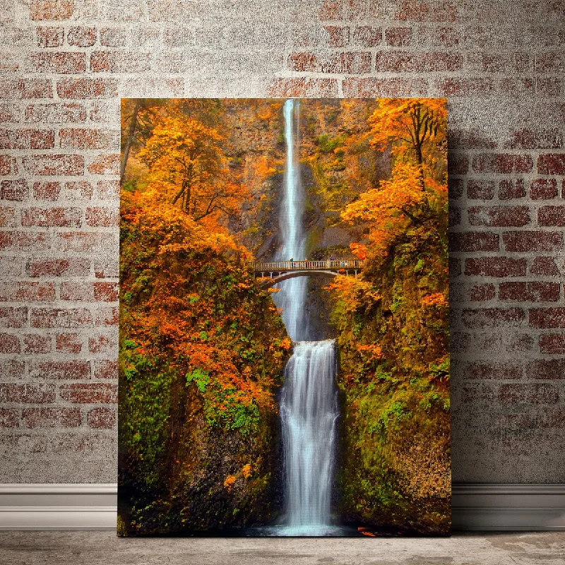 coastal nature-inspired wall canvas paintings-Multnomah Falls - Autumn