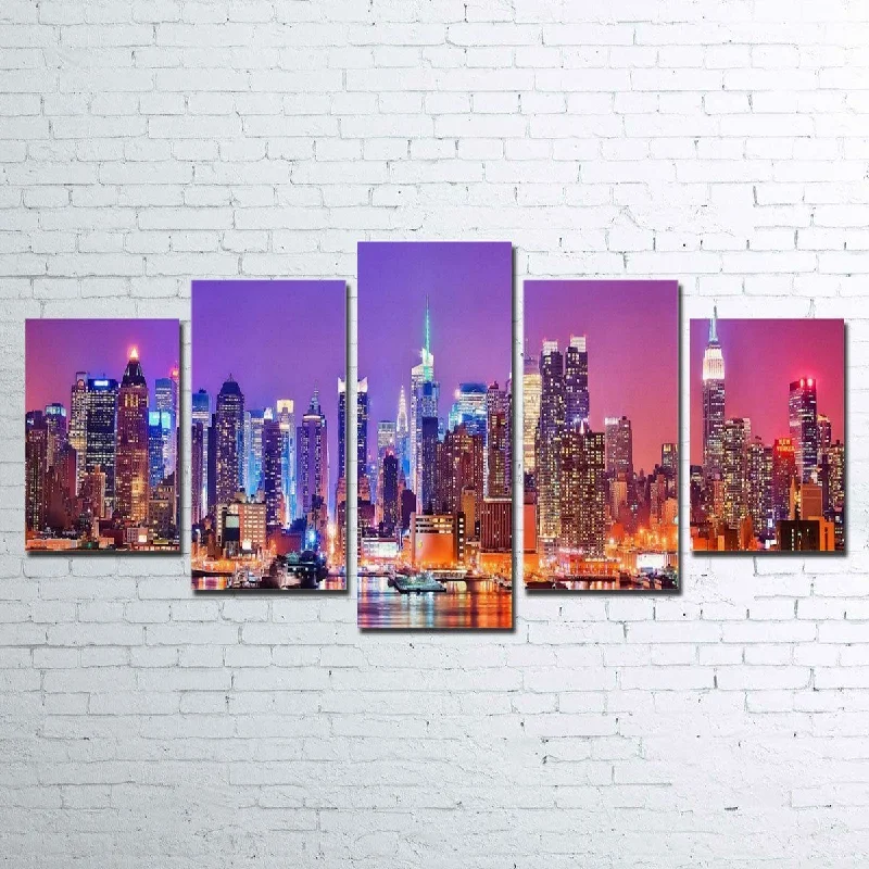 unique tropical cityscape paintings-New York Skyline 5 Piece Canvas Set