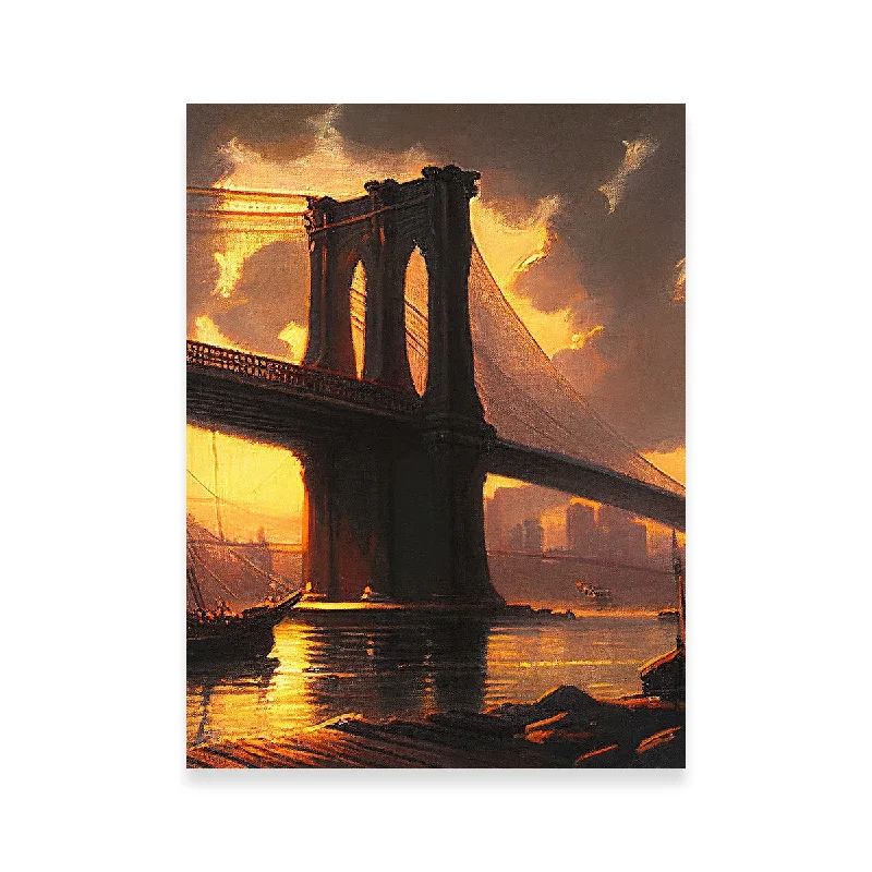 unique tropical cityscape paintings-Old Brooklyn Bridge at Dusk