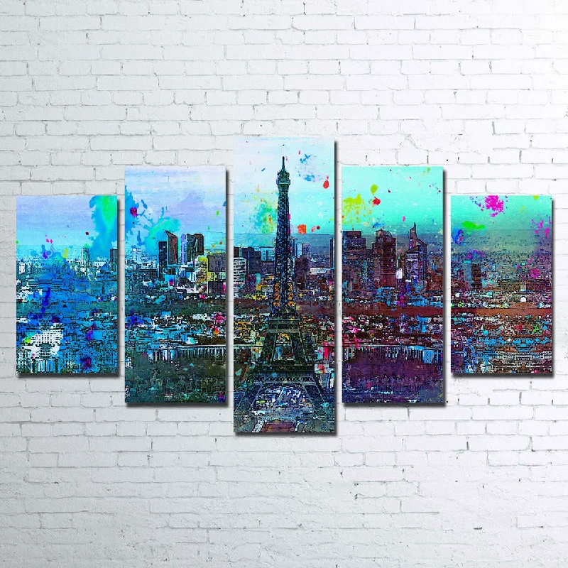 hand-painted tropical canvas art-Paris Skyline Canvas Set