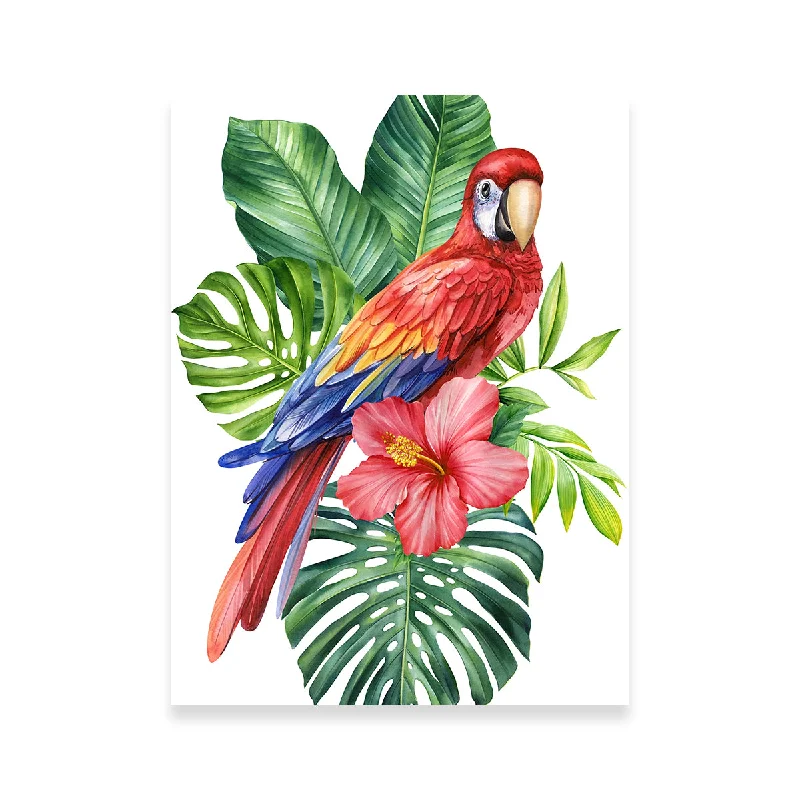 vibrant nature landscape wall art-Parrot With Tropical Flowers