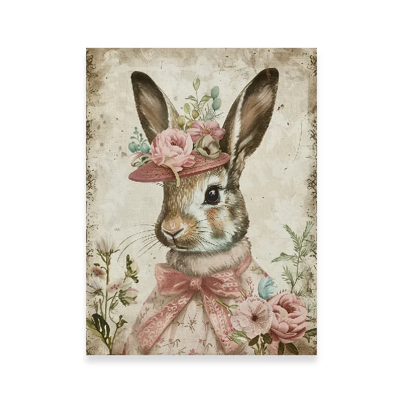 bold nature-inspired tropical paintings-Rabbit Wearing Floral Hat