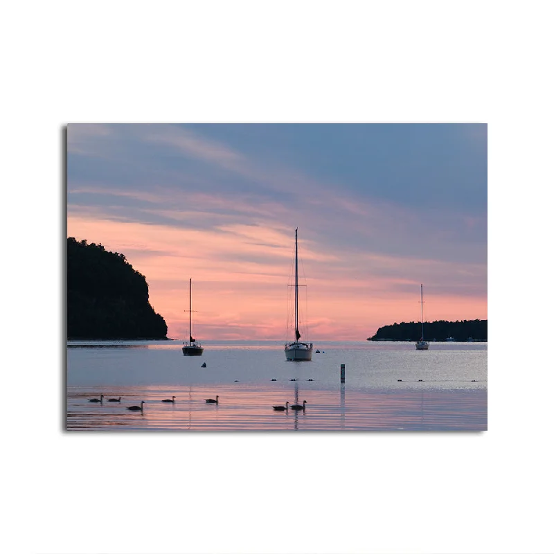 retro landscape art canvas paintings-Sailboats At Sunset Door County