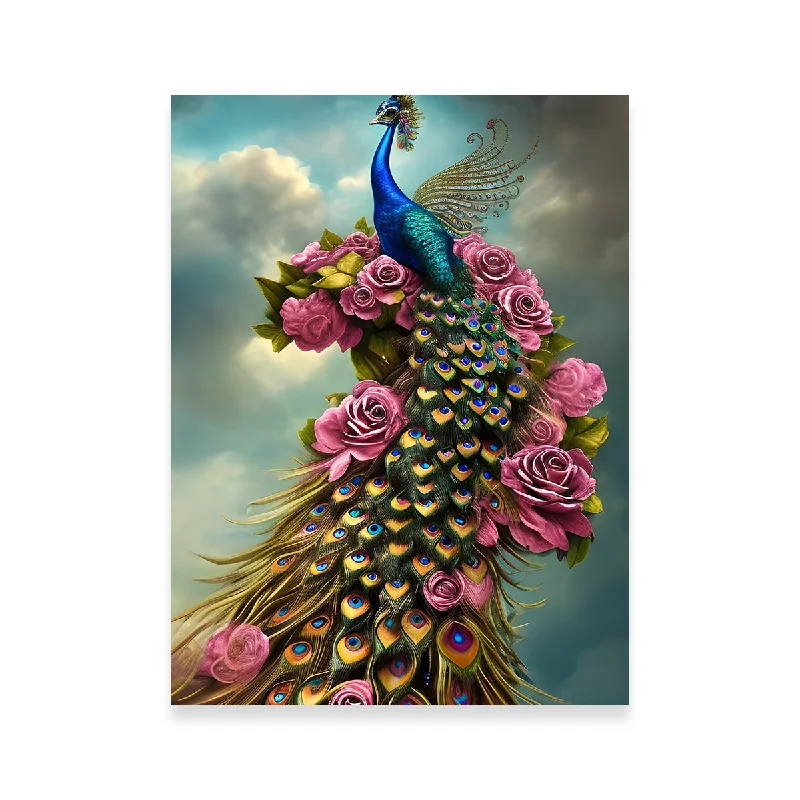 geometric tropical flower paintings-Steampunk Fantasy Peacock