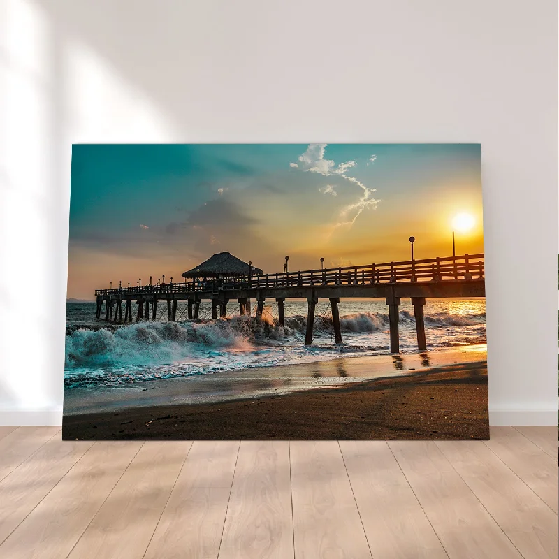 contemporary coastal canvas art-Sunset Pier Canvas Set