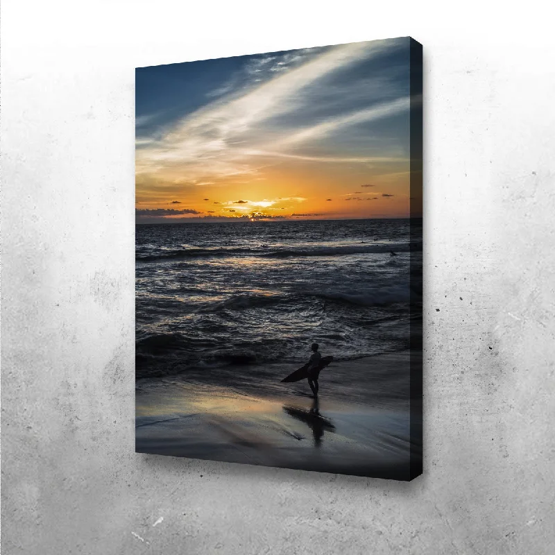 colorful coastal canvas paintings-Sunset Surfer