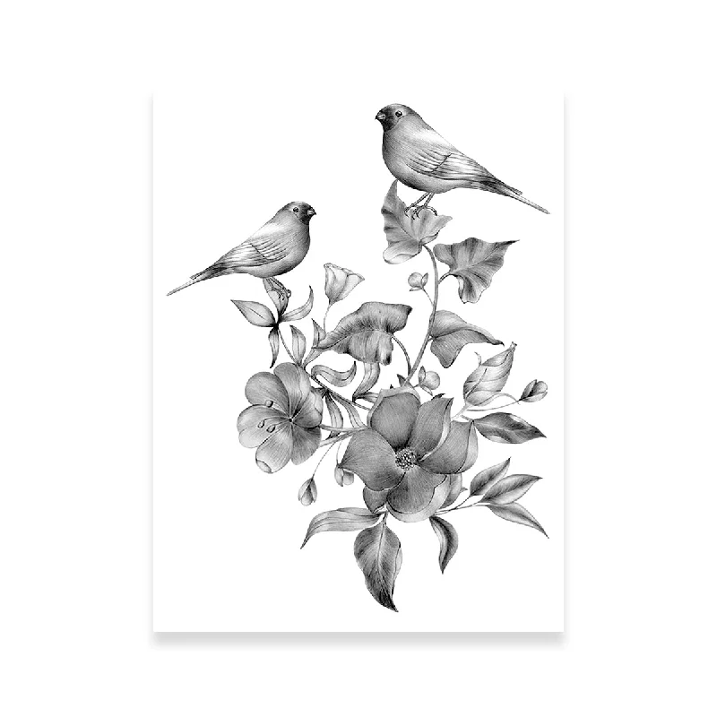 oversized floral canvas wall art-Vintage Flowers and Birds