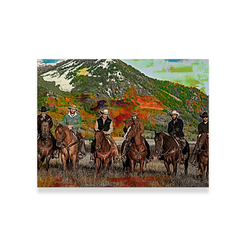 geometric abstract landscape art-Yellowstone Horse Lineup